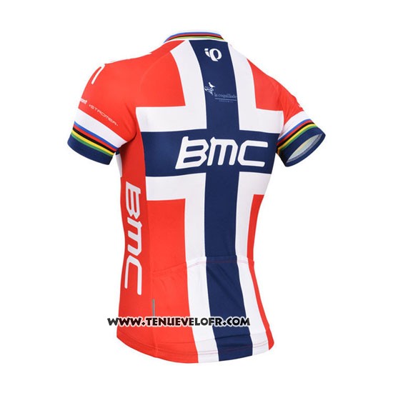 2014 Maillot Ciclismo BMC Champion Norvege Bleu et Rouge Manches Courtes et Cuissard